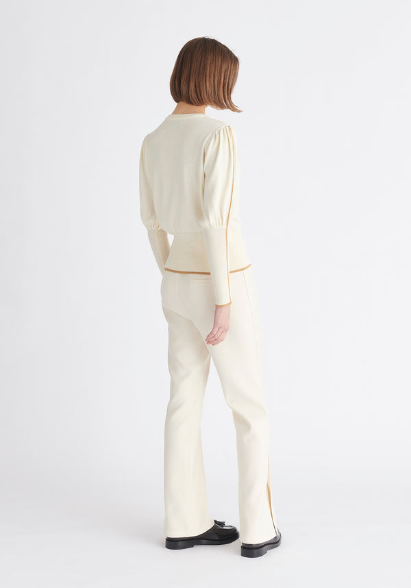 Paisie Contrast Colour Edge Knitted Top in Cream Back